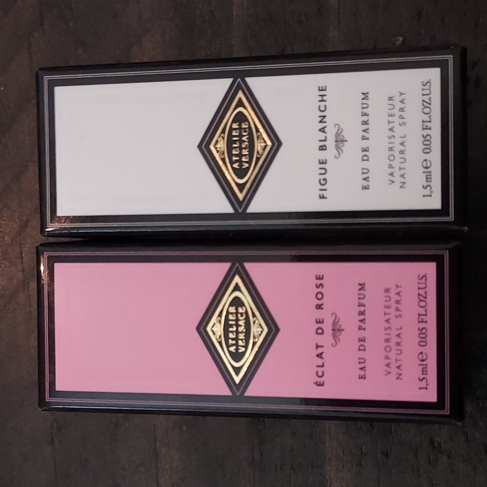 2 sample perfume 1.5ml each. New never used versace figue Blanche, éclat de rose